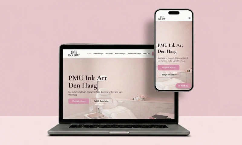 Voorbeeld van de PMU Ink Art website gemaakt als gratis preview