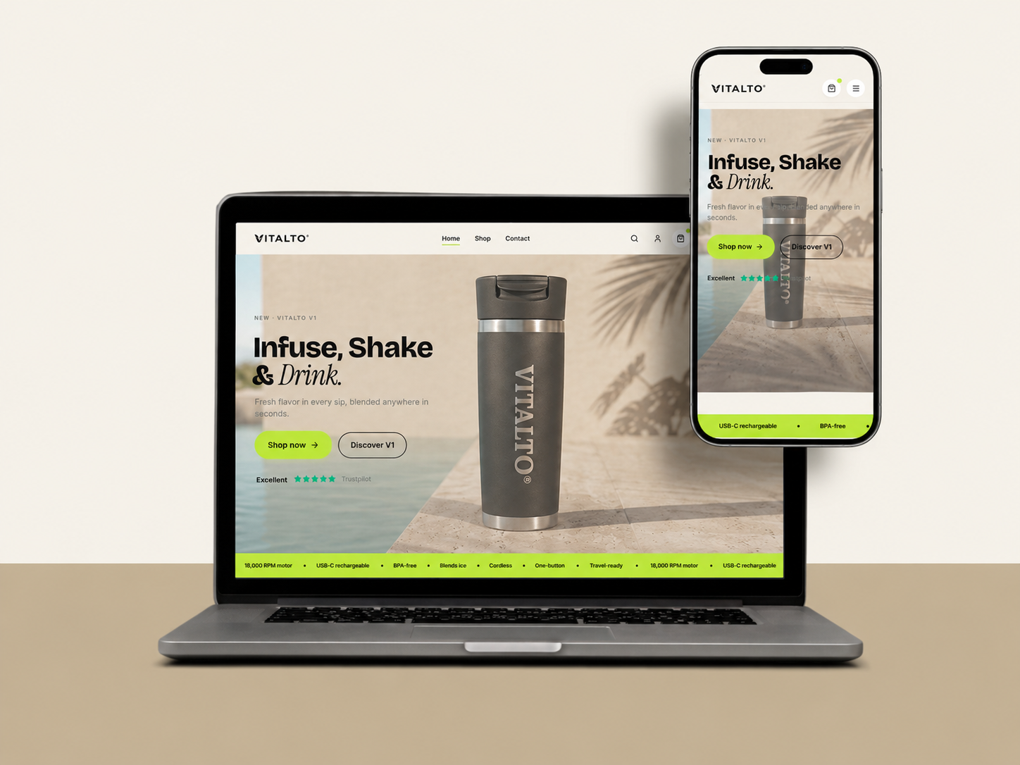 Vitalto Shopify webshop preview-concept gemaakt door Click2Clients
